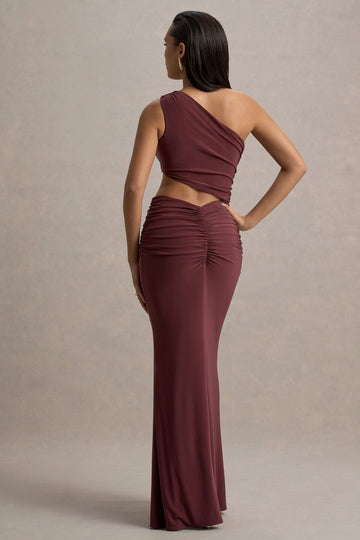 Sena Burgundy Asymmetric Maxi Dress With Cut Out Details